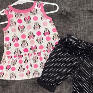 Disney Minnie Mouse Dress + Black Polka Dot Pants set